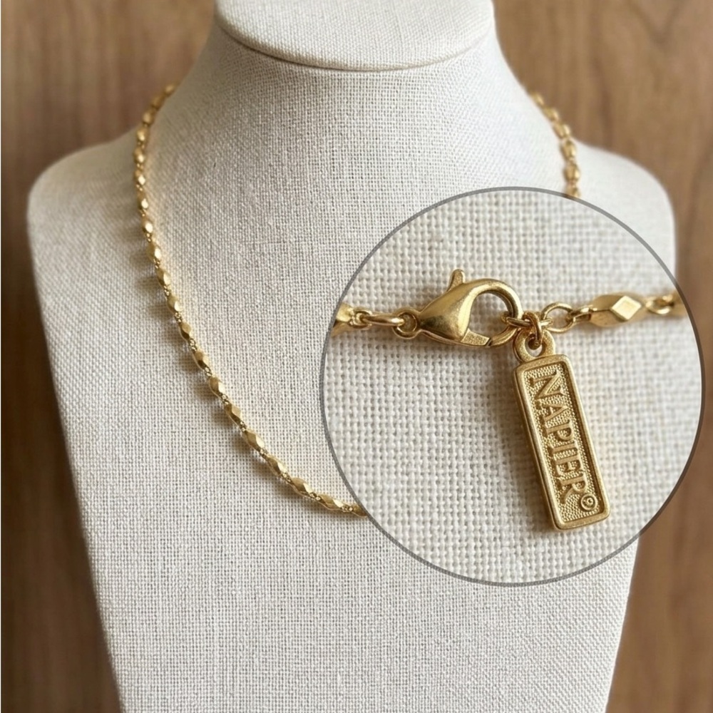 Vintage Napier Gold Tone Crushed Bead Necklace - Signed 24" Faceted Chain